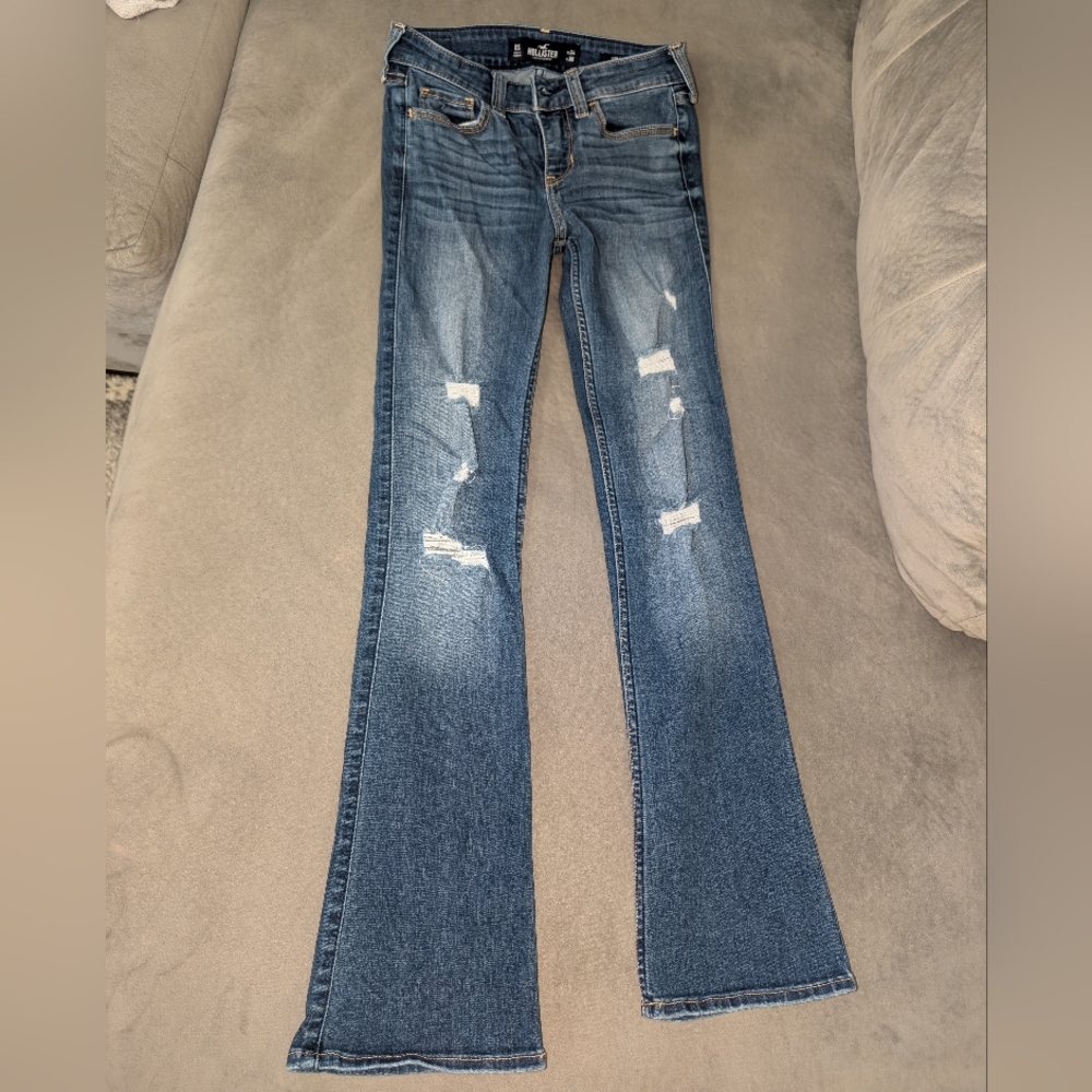 Women's Hollister Distressed Boot Cut Blue Jeans